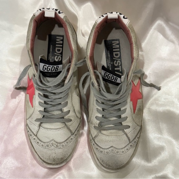 Golden Goose Mid Star Sneakers White Pink Patent Star Mid Top Size 7/37 Leather - Picture 6 of 16